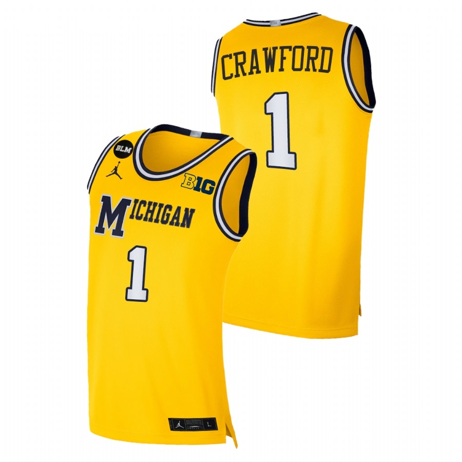 Michigan Wolverines Men's NCAA Jamal Crawford #1 Yellow Equality 2021 Away BLM Social Justice College Basketball Jersey SHX3449KR
